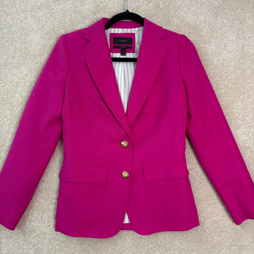 J.CREW Rhodes Blazer Women's 0 Pink Wool‎ Gold Button Professional Barbiecore - Picture 2 of 11